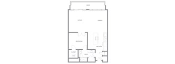 A floor plan of a house with a living room, dining room, kitchen, bedroom, bathroom, and closet.