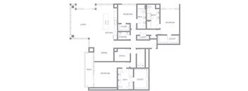 A floor plan of a house with labeled rooms such as living, dining, and bedrooms.