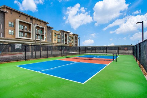A tennis court at the Vista at Razyor Ranch in Denton Texas