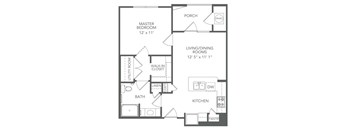 A floor plan of a house with a master bedroom, living/dining rooms, kitchen, bath, pantry, and utility room.