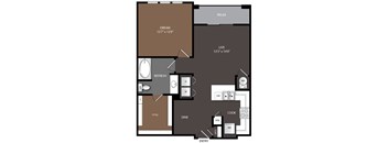 A floor plan of a house with a living room, dining room, kitchen, and bathroom.
