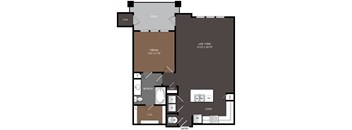 A floor plan of a house with a living room, dining room, kitchen, and bathroom.