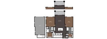 A floor plan of a house with a garage, two bedrooms, a living room, a dining room, a kitchen, a study, and a laundry area.
