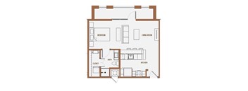 A simple floor plan of a house with labeled rooms.