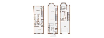 A set of three house plans showing different floor plans for a home.