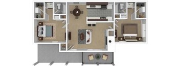 A floor plan of a house with a kitchen, living room, and bathroom.