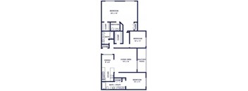 A black and white image of a floor plan for a two bedroom apartment.