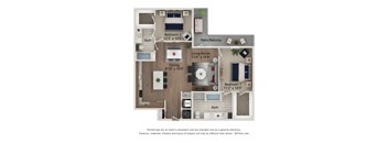 A floor plan of a house with three bedrooms, a living room, a dining room, a kitchen, a bathroom, and a patio.