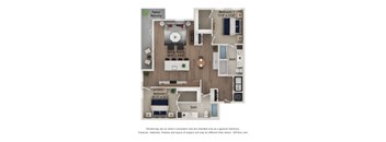 A floor plan of a house with two bedrooms, a living room, and a bathroom.