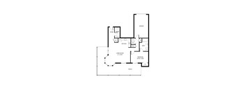 A black and white floor plan of a house with a garage, living room, kitchen, dining room, bedroom, and bathroom.