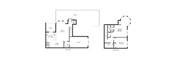 A floor plan of a two story house with a garage.