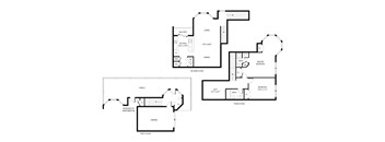A black and white floor plan of a house with a garage.