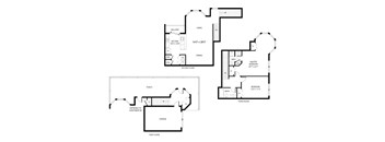 A floor plan of a three-story residential building.