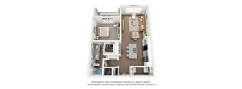 A4 1 bedroom and 1 bedroom 3D floorplan at The Artisan at Robinson