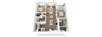 B1 2 bedroom and 2 bedroom 3D floorplan at The Artisan at Robinson