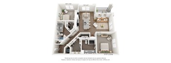 B2 2 bedroom and 2 bedroom 3D floorplan at The Artisan at Robinson