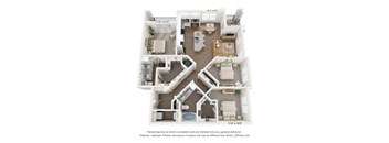 C1 3 bedroom and 2 bedroom 3D floorplan at The Artisan at Robinson