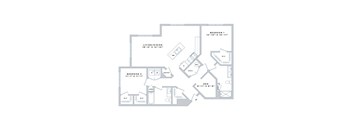 A floor plan of a house with two bedrooms and a living area.