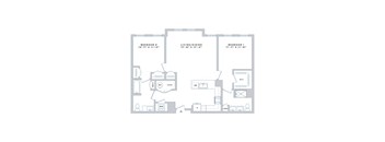 A floor plan of a house with three bedrooms and a living/dining area.