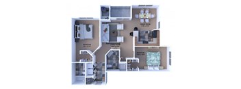A floor plan of a house with three bedrooms, a living room, a dining room, and a kitchen.