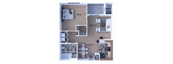 A floor plan of a small apartment with a bedroom, living room, and dining room.