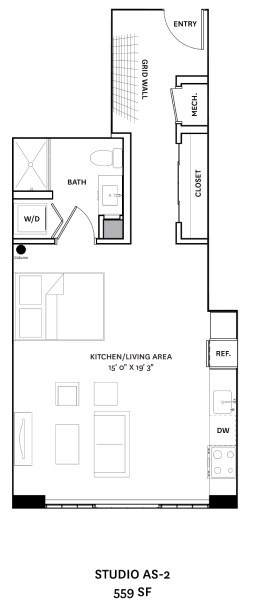 A floor plan for a Studio AS-2 at 559 SF.