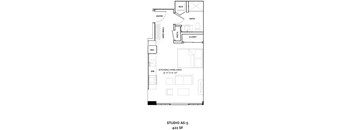 A floor plan for a 422 square foot studio apartment.