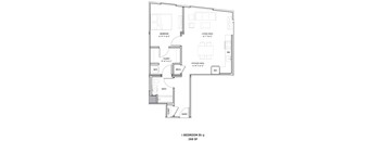 A floor plan of a 1 bedroom apartment sized at 768 square feet.