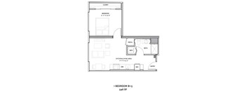 A floor plan of a 546 square foot one bedroom apartment.