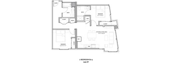 A floor plan of a 2 bedroom apartment.