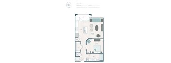 A floor plan of a house with a kitchen, living room, and two bedrooms.