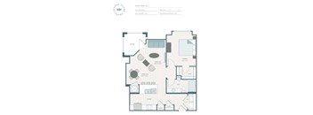 A floor plan of a house with a kitchen, living room, and bathrooms.