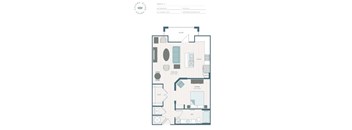 A floor plan of a house with a kitchen, living room, and two bedrooms.
