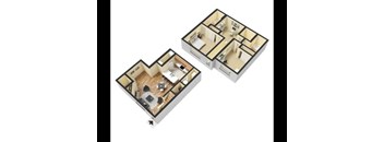 Two house floor plans with a kitchen, living room, and bedrooms.