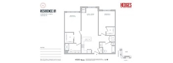 A floor plan for a residence with two bedrooms and a bath.