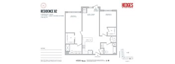 A floor plan for a residence with two bedrooms and a bath.
