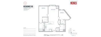A floor plan for a residence with two bedrooms and two bathrooms.