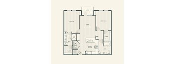 A floor plan of a house with two bedrooms, a living room, a kitchen, a bathroom, and a closet.