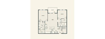 A black and white floor plan of a house with a balcony, two bedrooms, a living room, a bathroom, a kitchen, a dining area, and a coat closet.