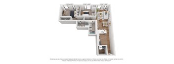 A 3D floor plan of a house with rooms labeled.