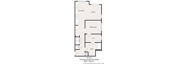 A floor plan of a one bedroom/one bath apartment.