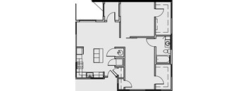 A black and white image of a floor plan of a house.