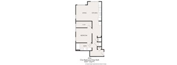 A floor plan of a one bedroom apartment with a bathroom.