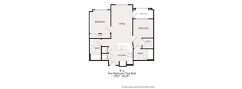 A floor plan of a two bedroom, two bathroom apartment.