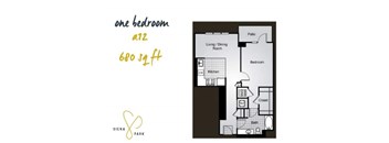 A floor plan of a one bedroom apartment at Siena Park.