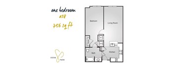 A floor plan of a one bedroom apartment at Siena Park.