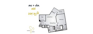 A floor plan of a one bedroom apartment in Siena Park.