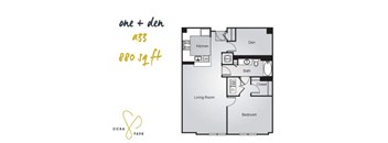 A floor plan of a one bedroom apartment in Siena Park.