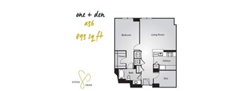A floor plan for a one bedroom apartment at Siena Park.