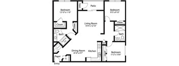 A black and white image of a floor plan for a house with labeled rooms.